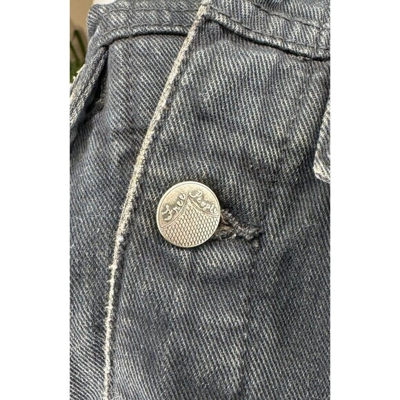 Free People Knit Hoodie Denim Jacket Black Grey Layered Boho Womens Small - Picture 6 of 6